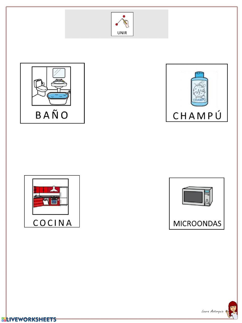 Objetos de casa. Unir 2x2