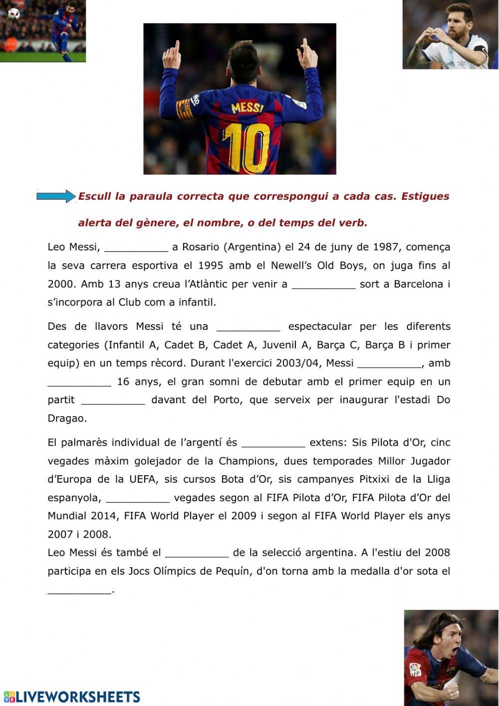 Troba la paraula correcta - Messi Troba la paraula correcta - Messi