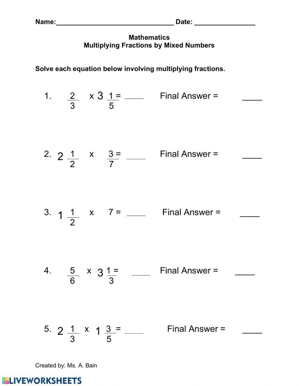 Multiplying Fractions by a Mixed Number