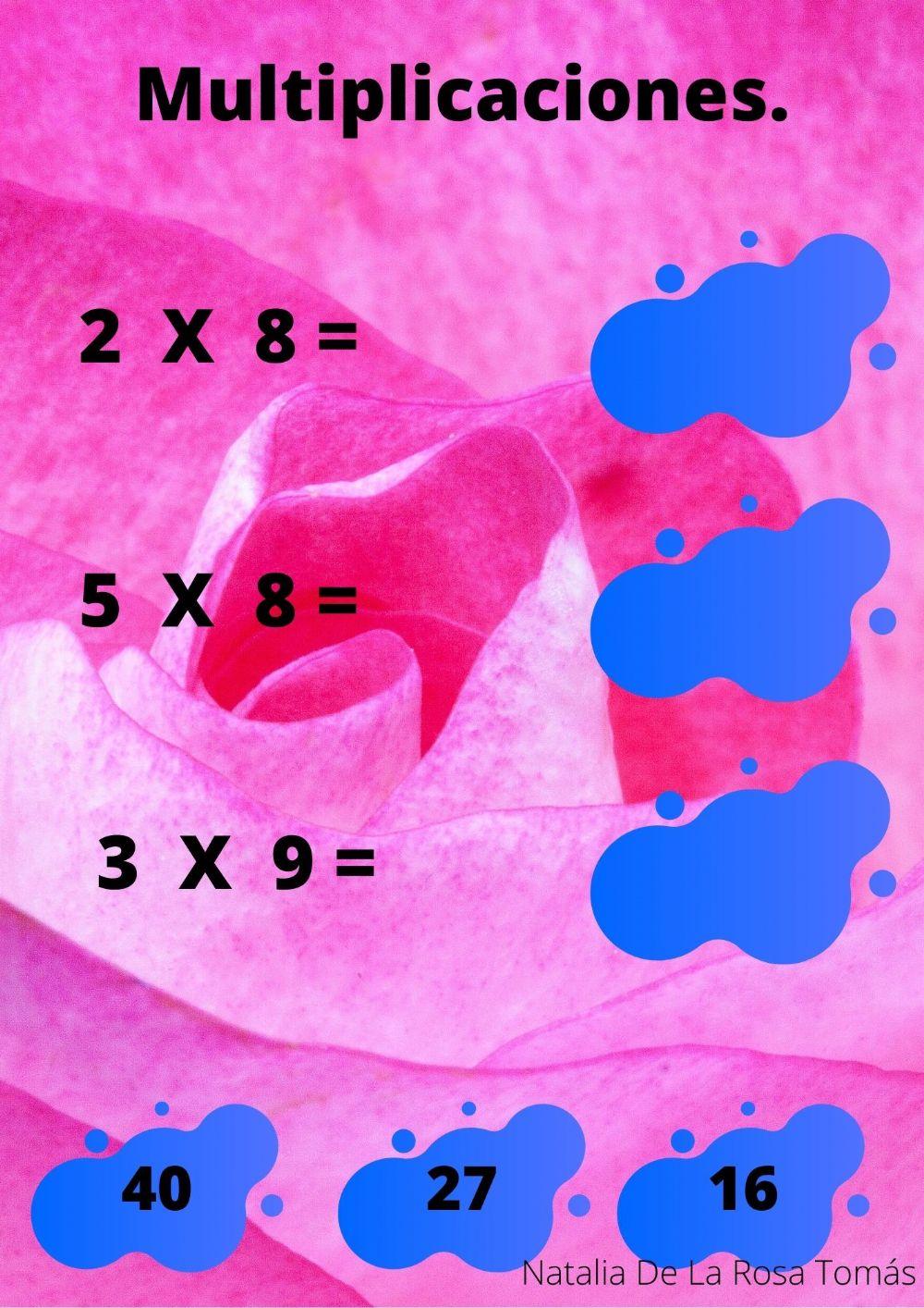 Calcula y arrastra la opción correcta a cada multiplicación.