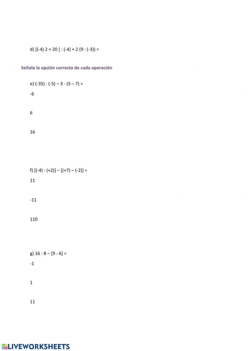 Operaciones combinadas con números enteros