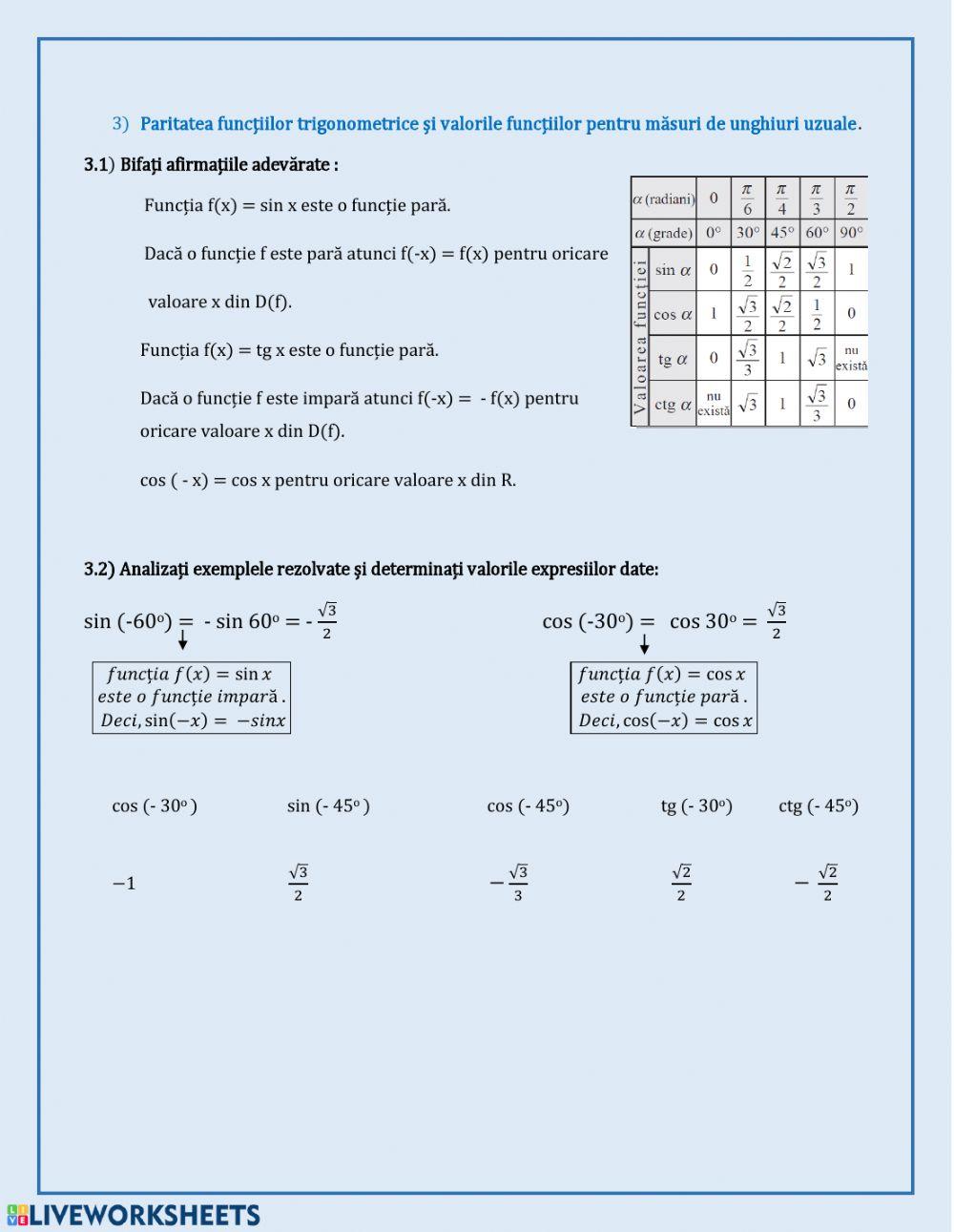 Aplicații ale proprietăților funcțiilor trigonometrice