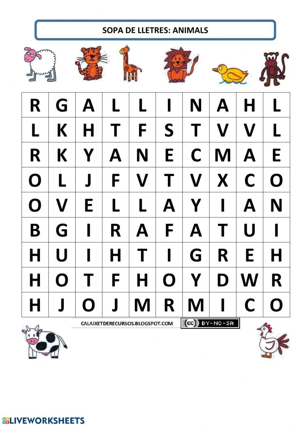 Sopa de lletres animals n2