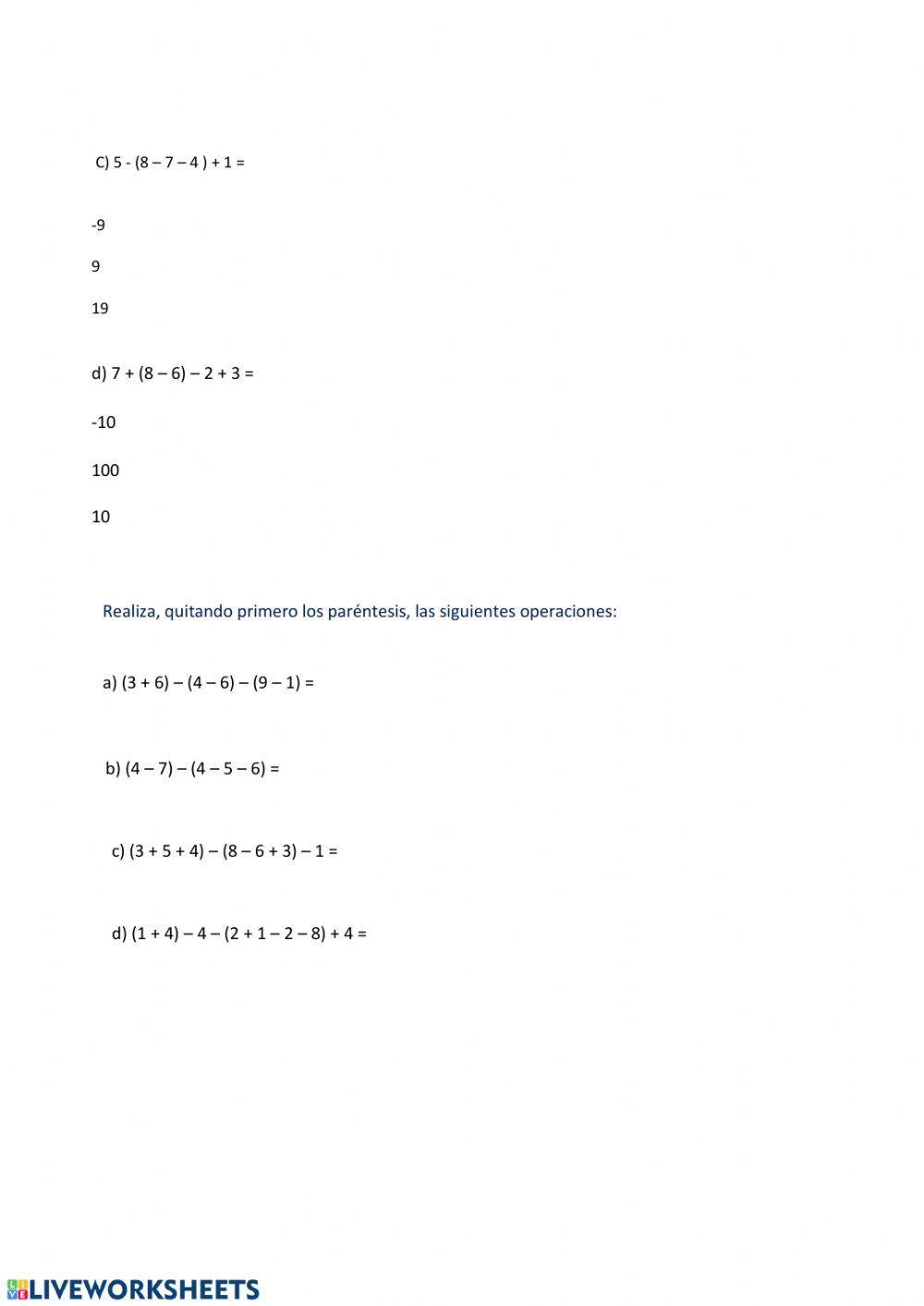Sumas y restas con números enteros