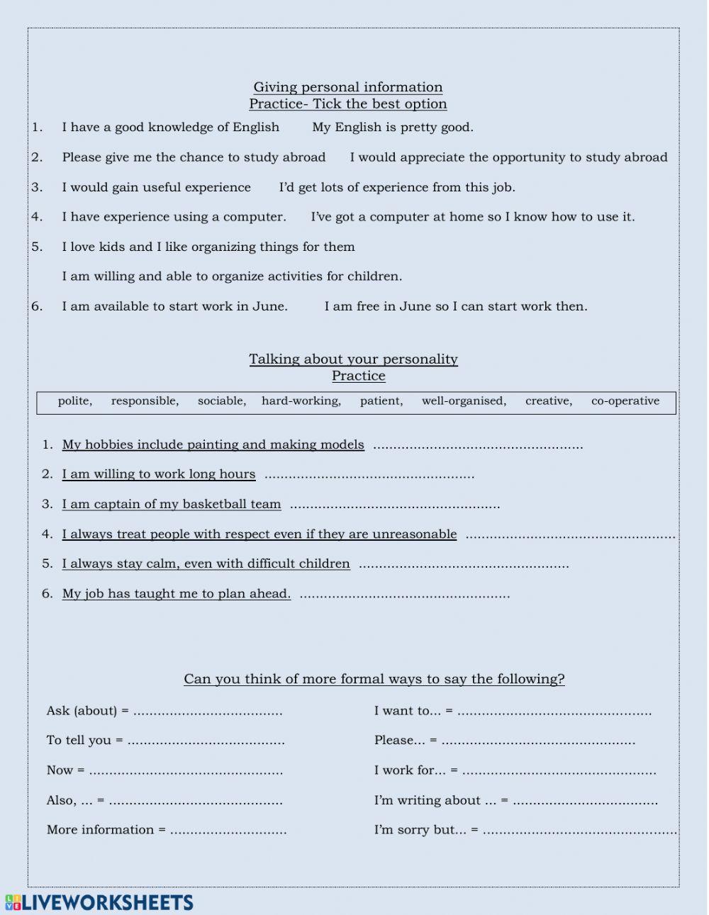 Letters of application