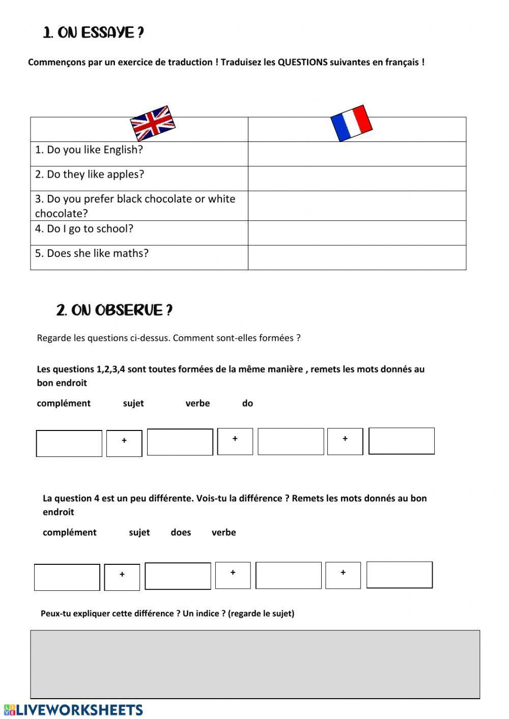 Interrogative form simple present worksheet | Live Worksheets