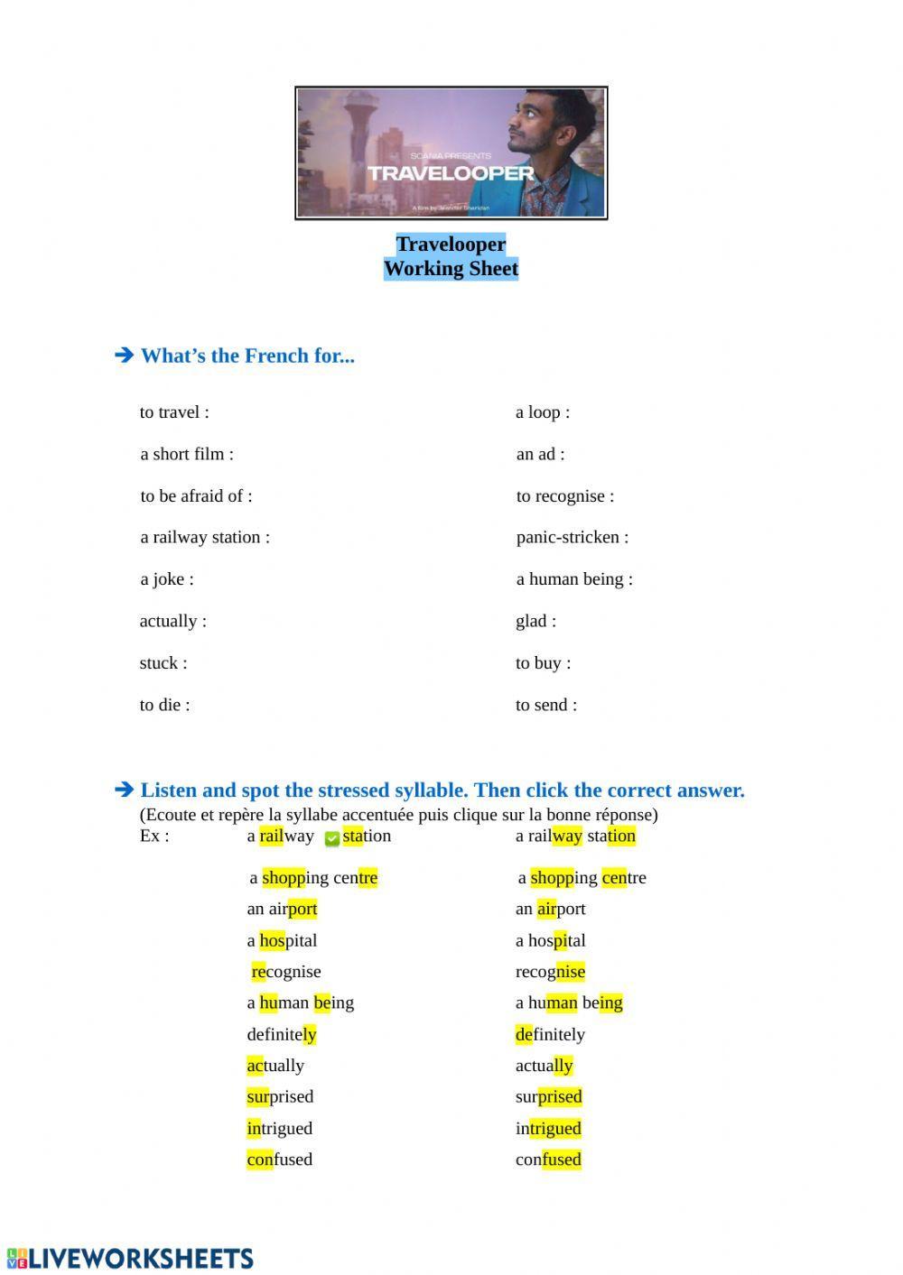 Travelooper working sheet