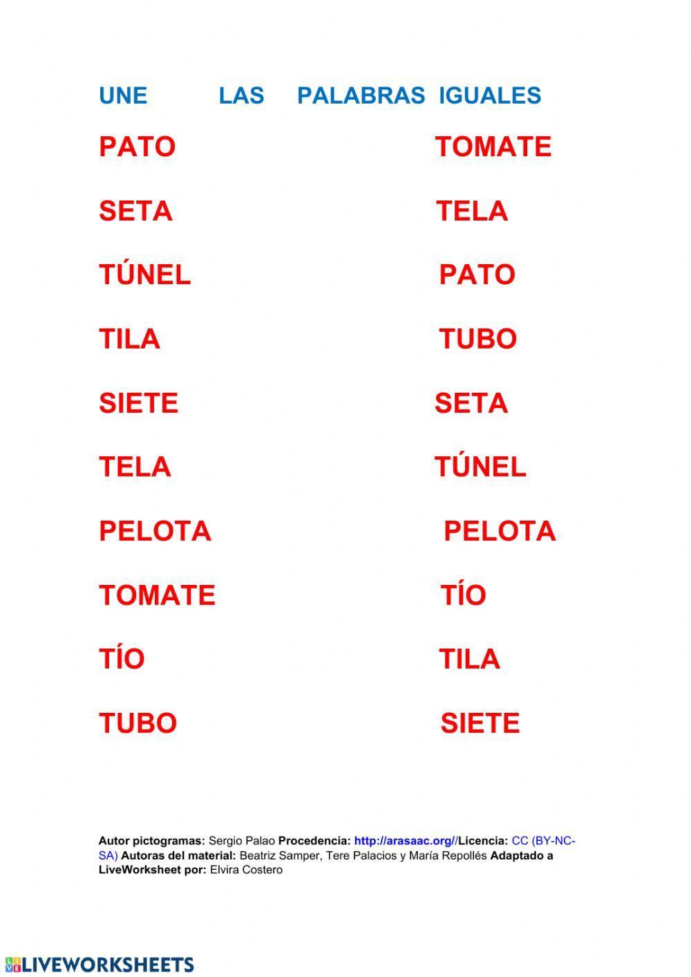 Une las palabras iguales