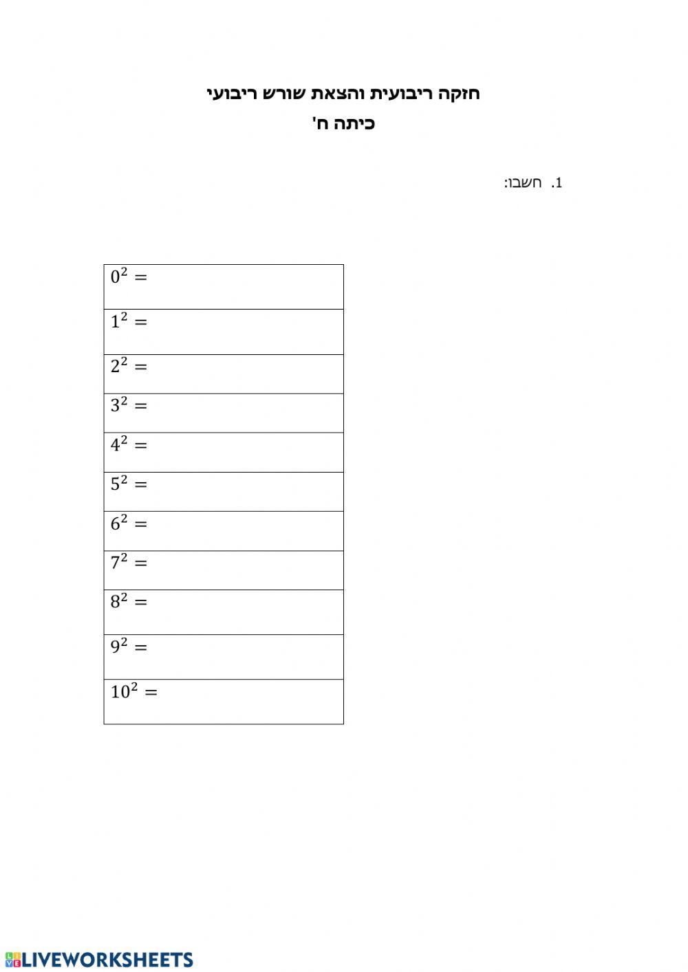 חזקה ריבועית והוצאת שורש ריבועי