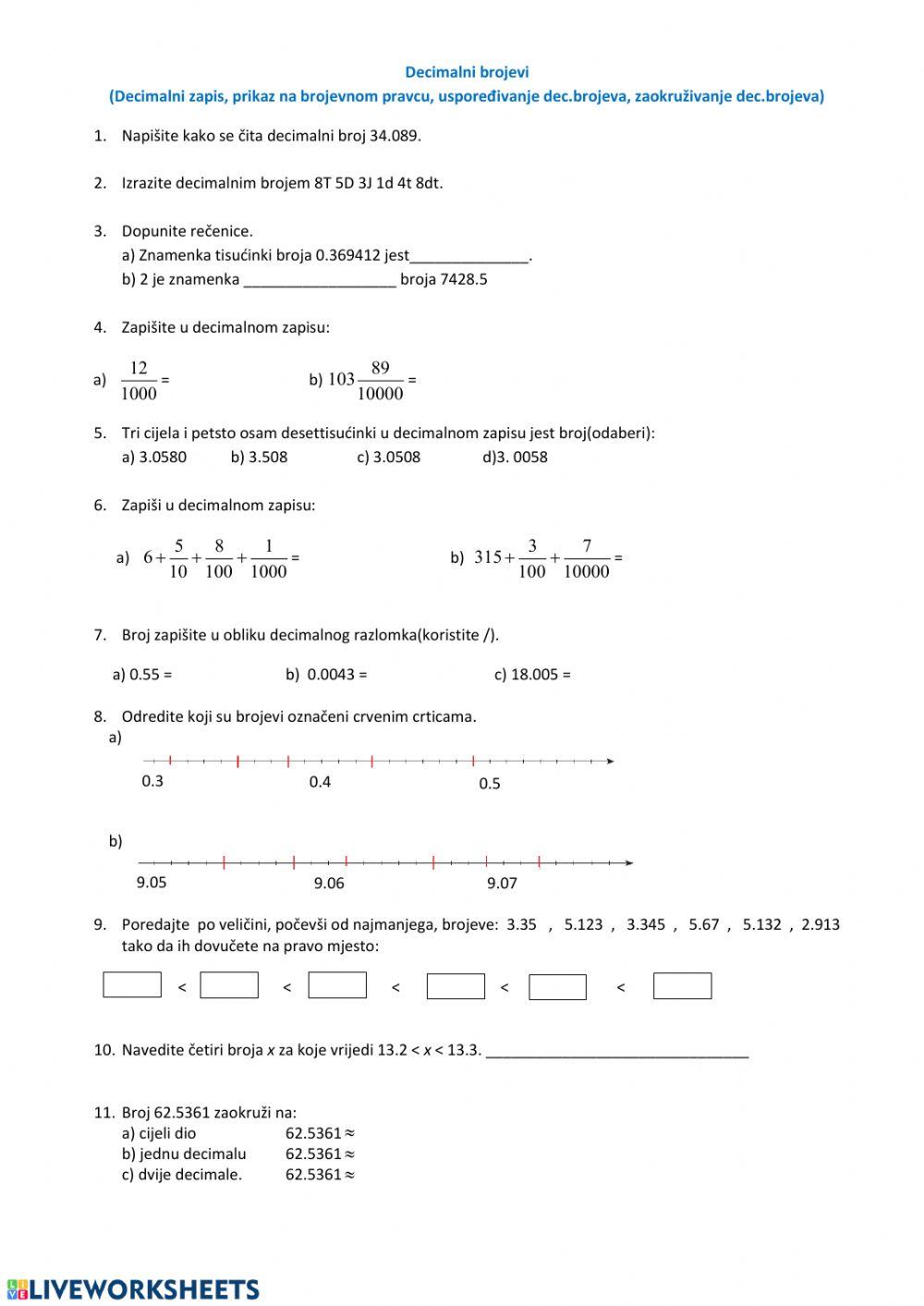 Ponavljanje decimalnih brojeva-1.dio