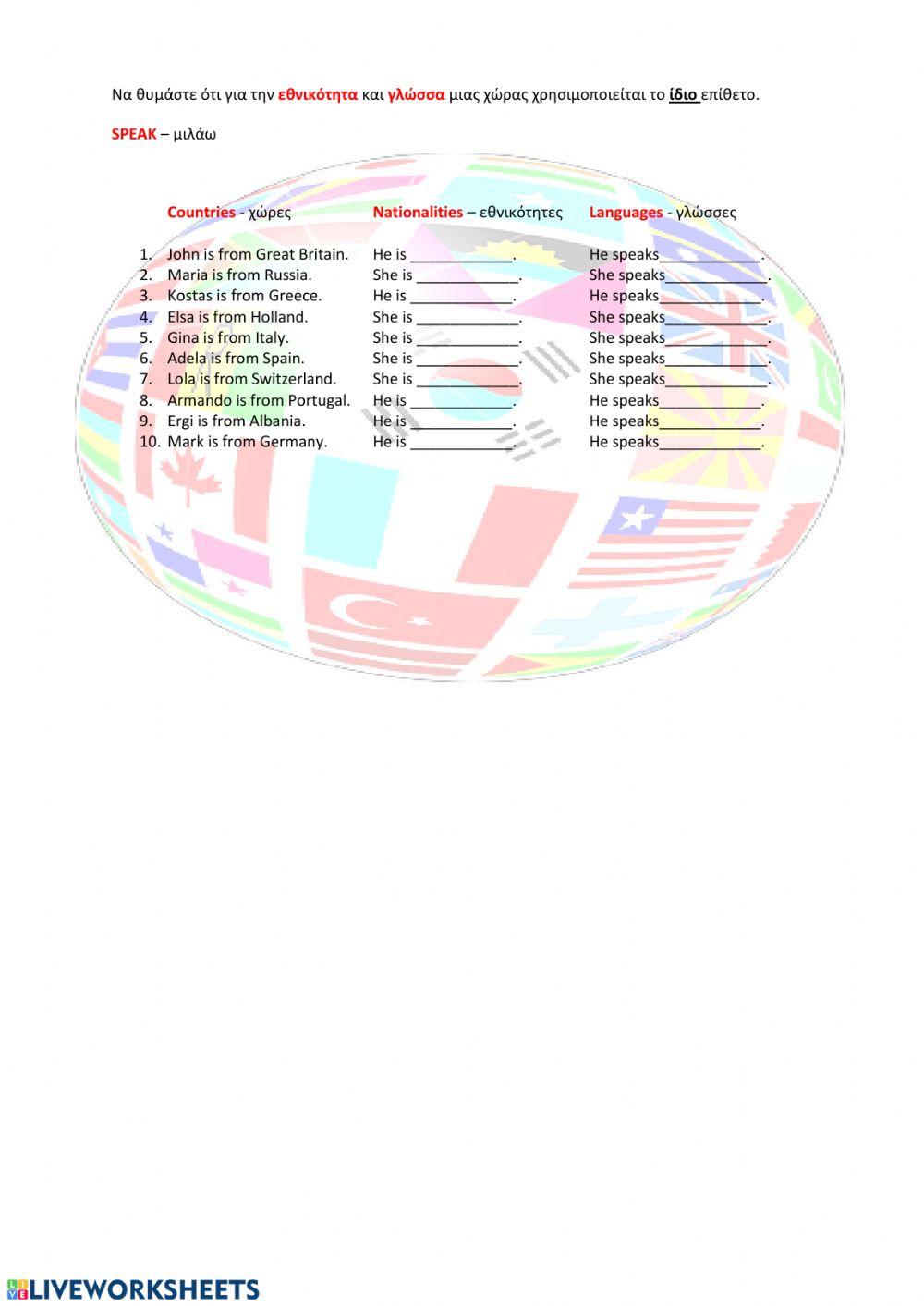 Nationalities and languages