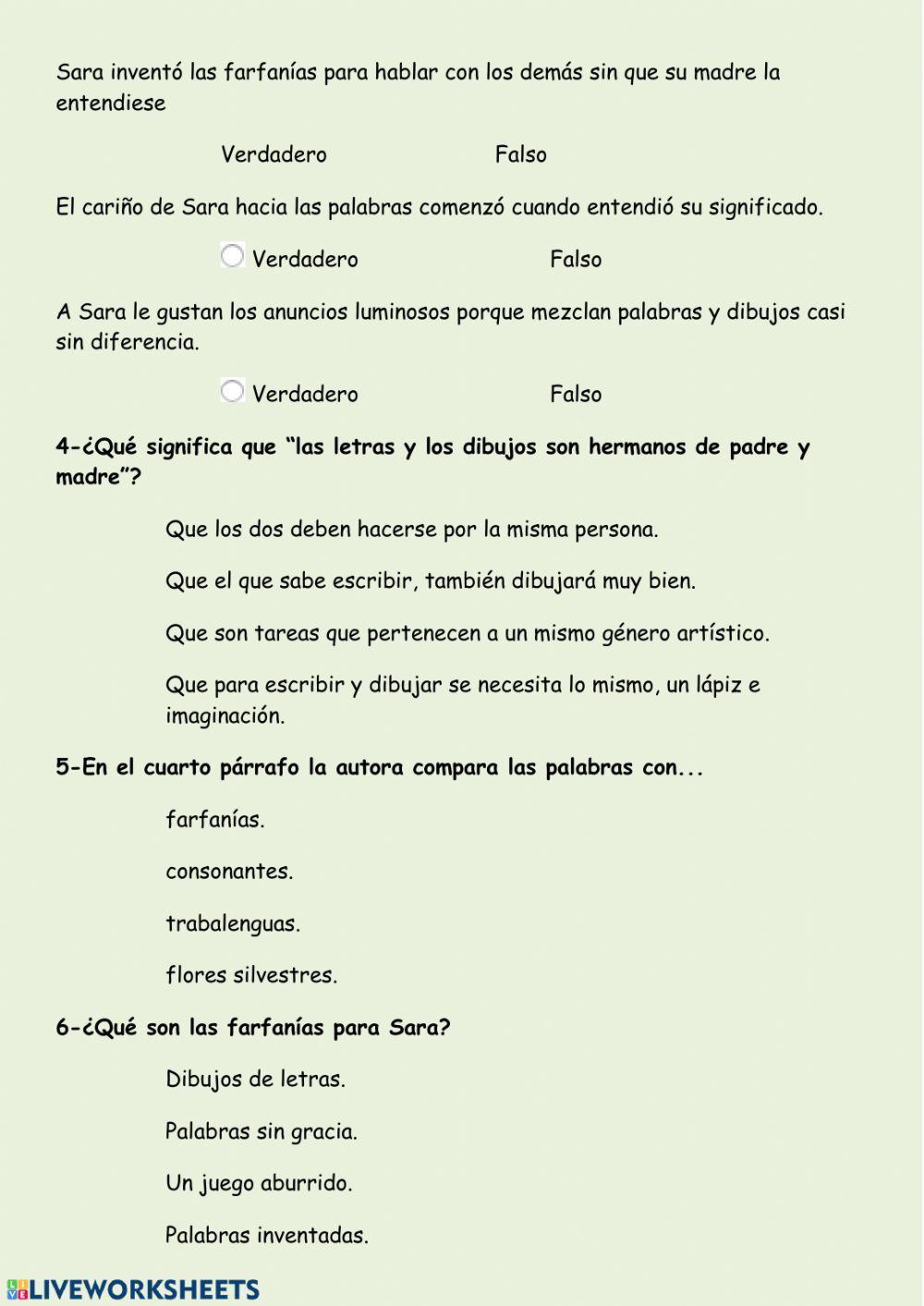 Lectura comprensiva 6º