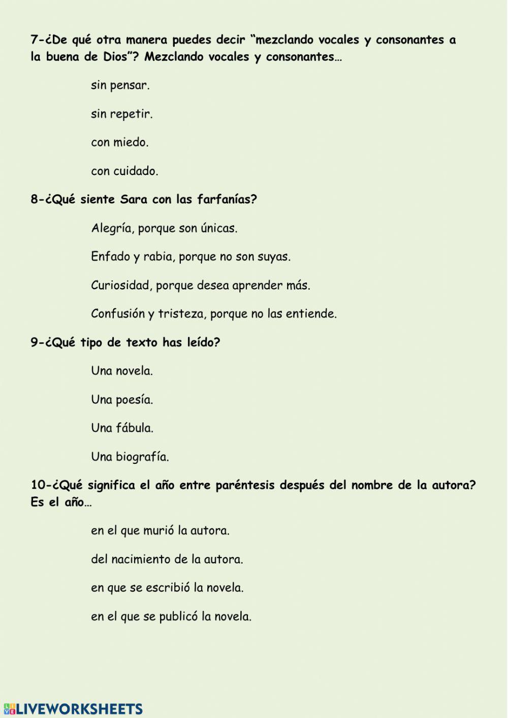 Lectura comprensiva 6º