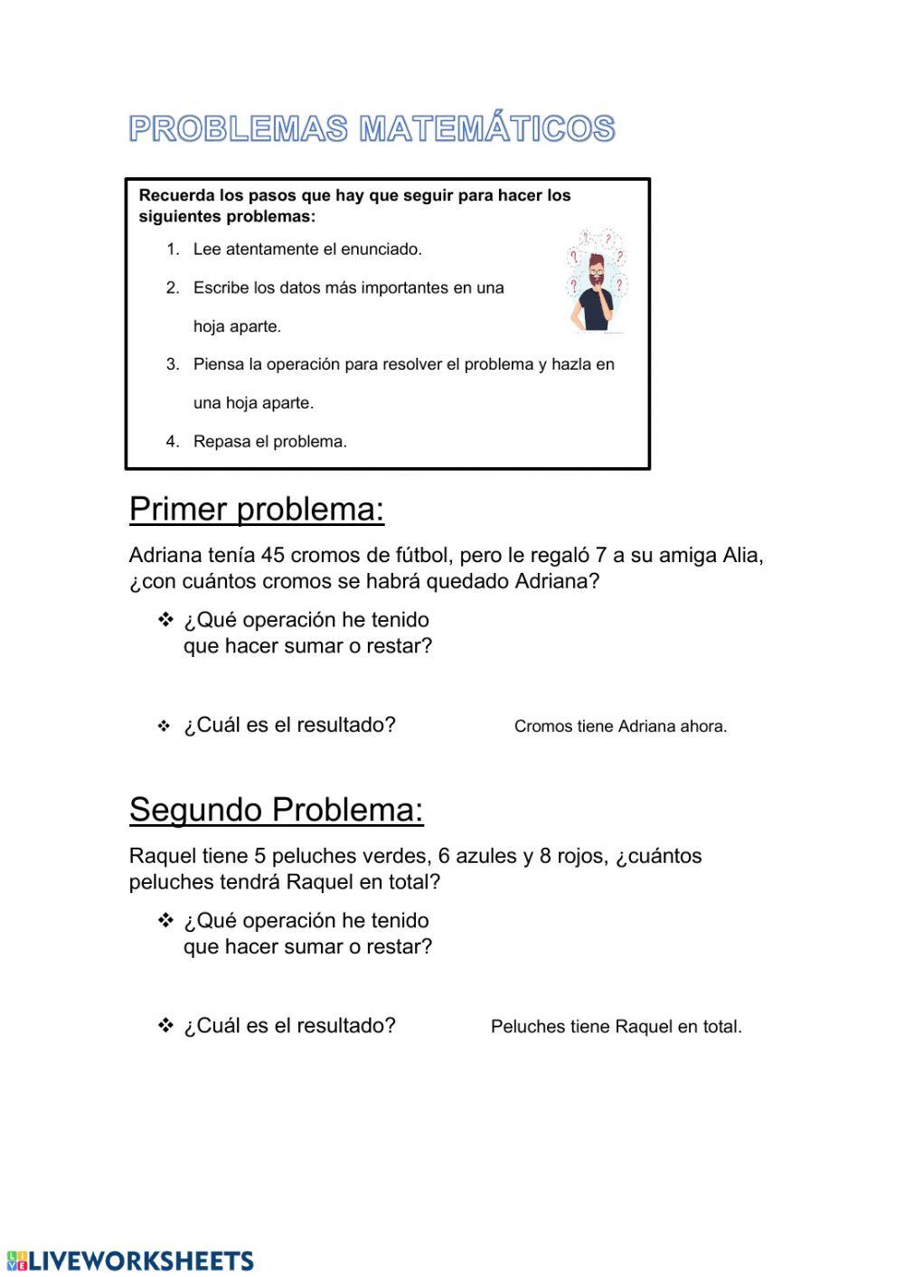 Problemas matemáticas-suma- una operación