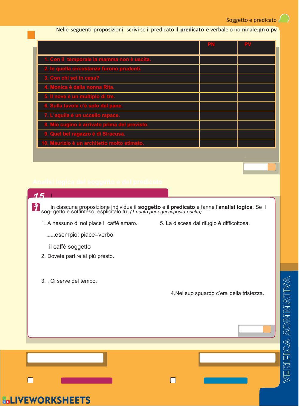 Preparazione della verifica soggetto e predicato