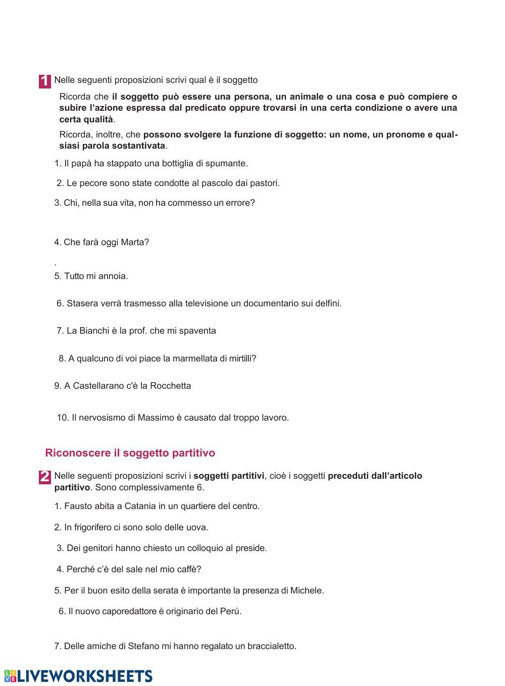 Preparazione della verifica soggetto e predicato