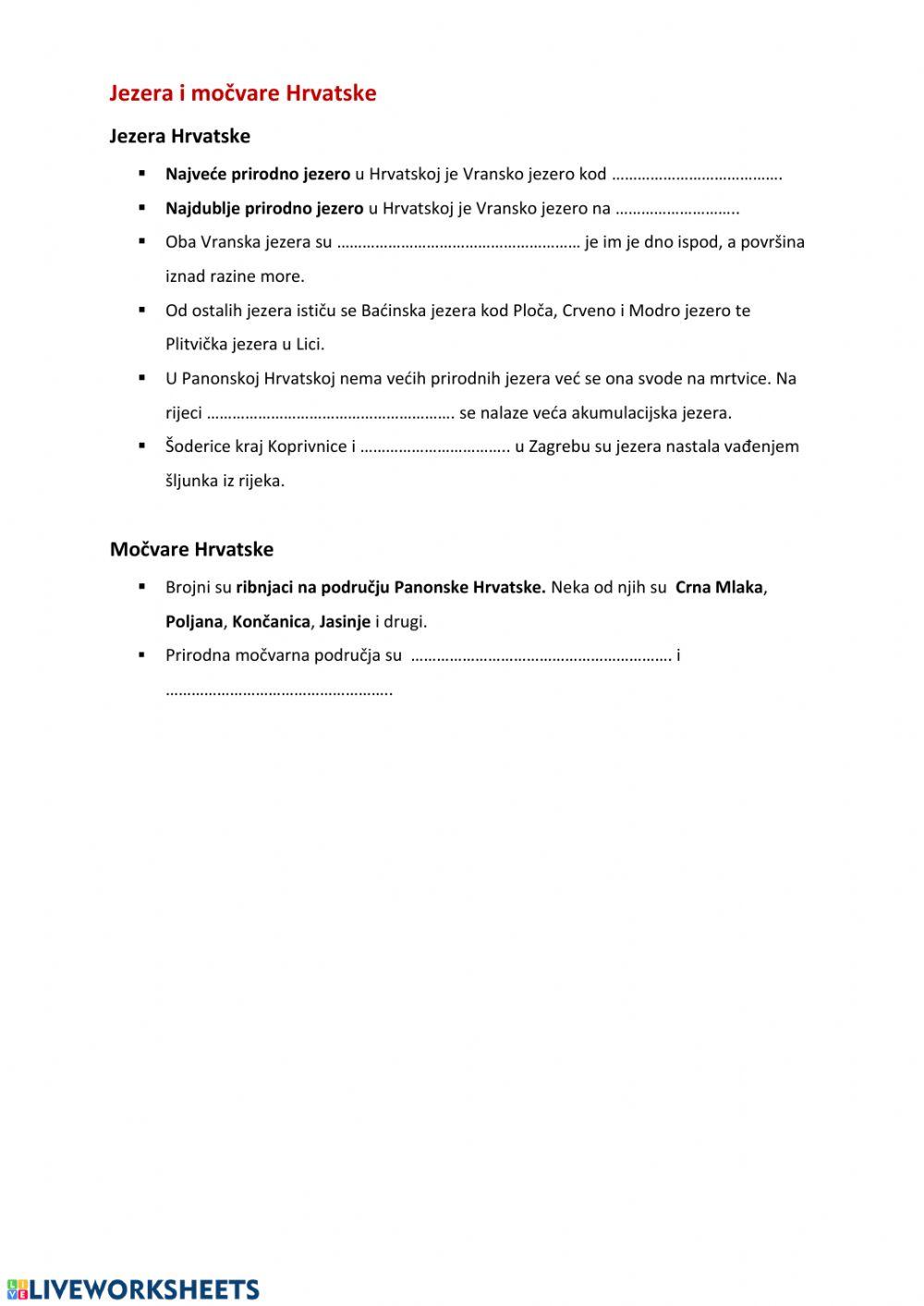 Rijeke, jezera i močvare Hrvatske