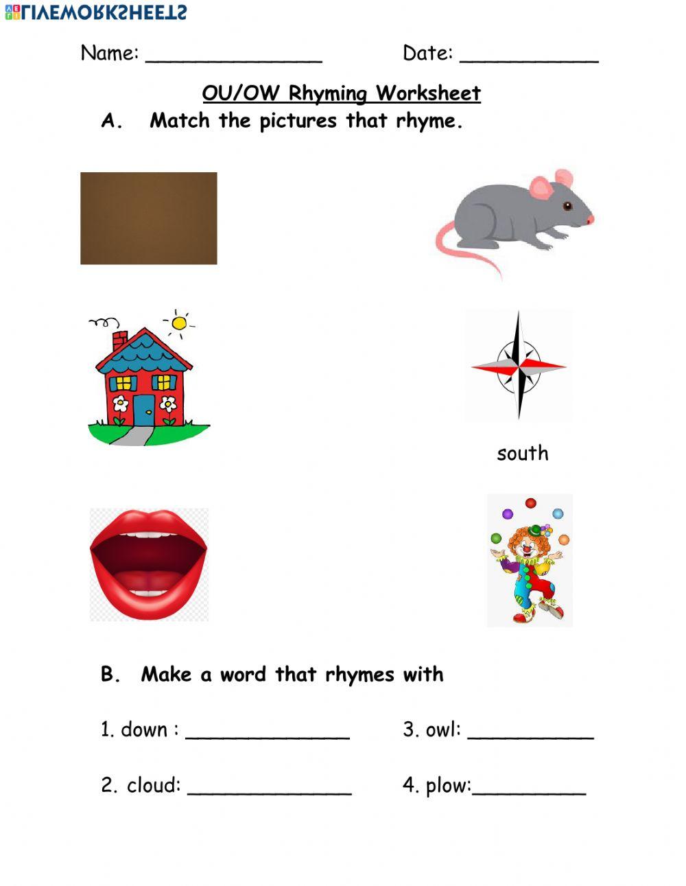 Ou-ow rhyming worksheet