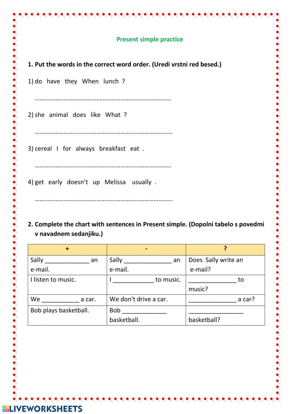 Present simple practice