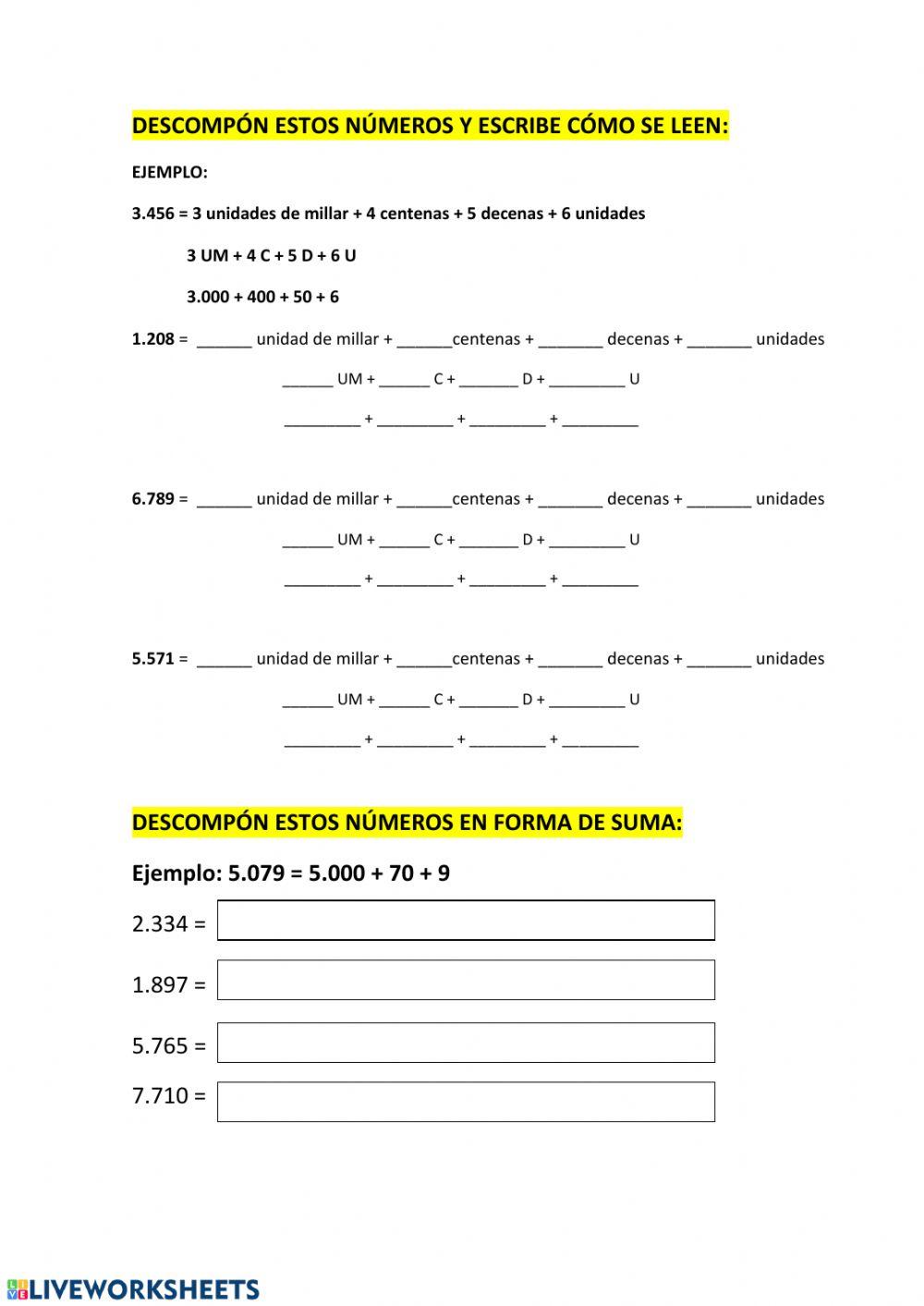 Numeración hasta el millar