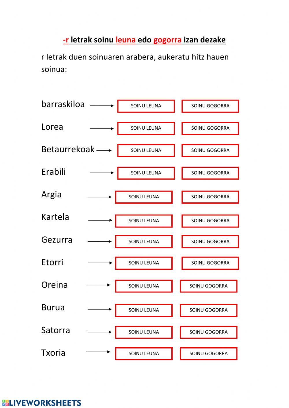 -r letra (soinu leuna eta gogorra)