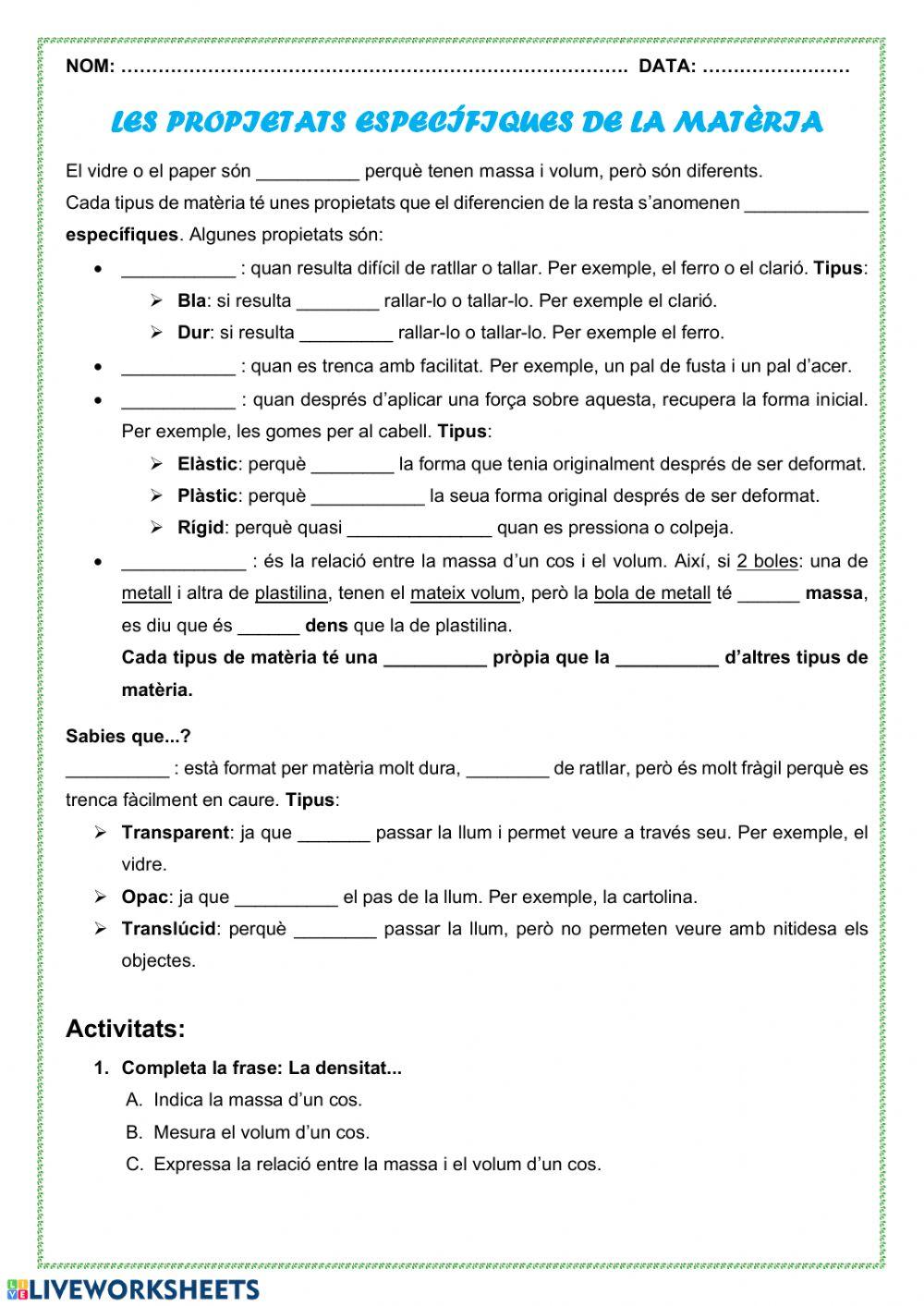 Les propietats específiques de la matèria