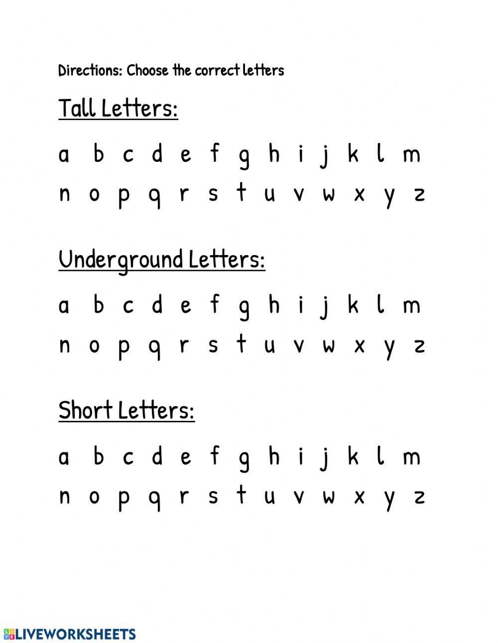 Identifying Tall, Short, and Underground Letters