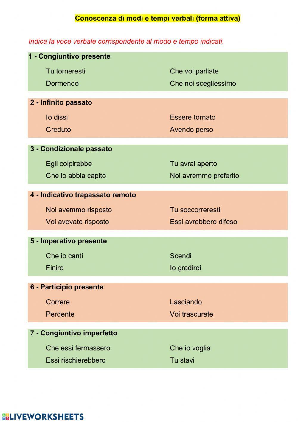 Verbi alla forma attiva