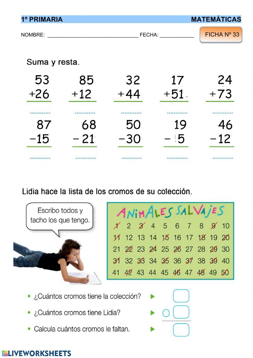 Matemáticas 1º - ficha 33