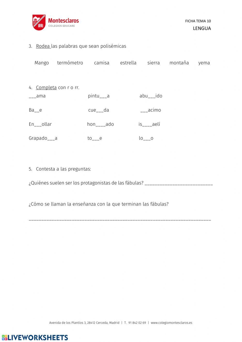 FICHA LENGUA TEMA 10