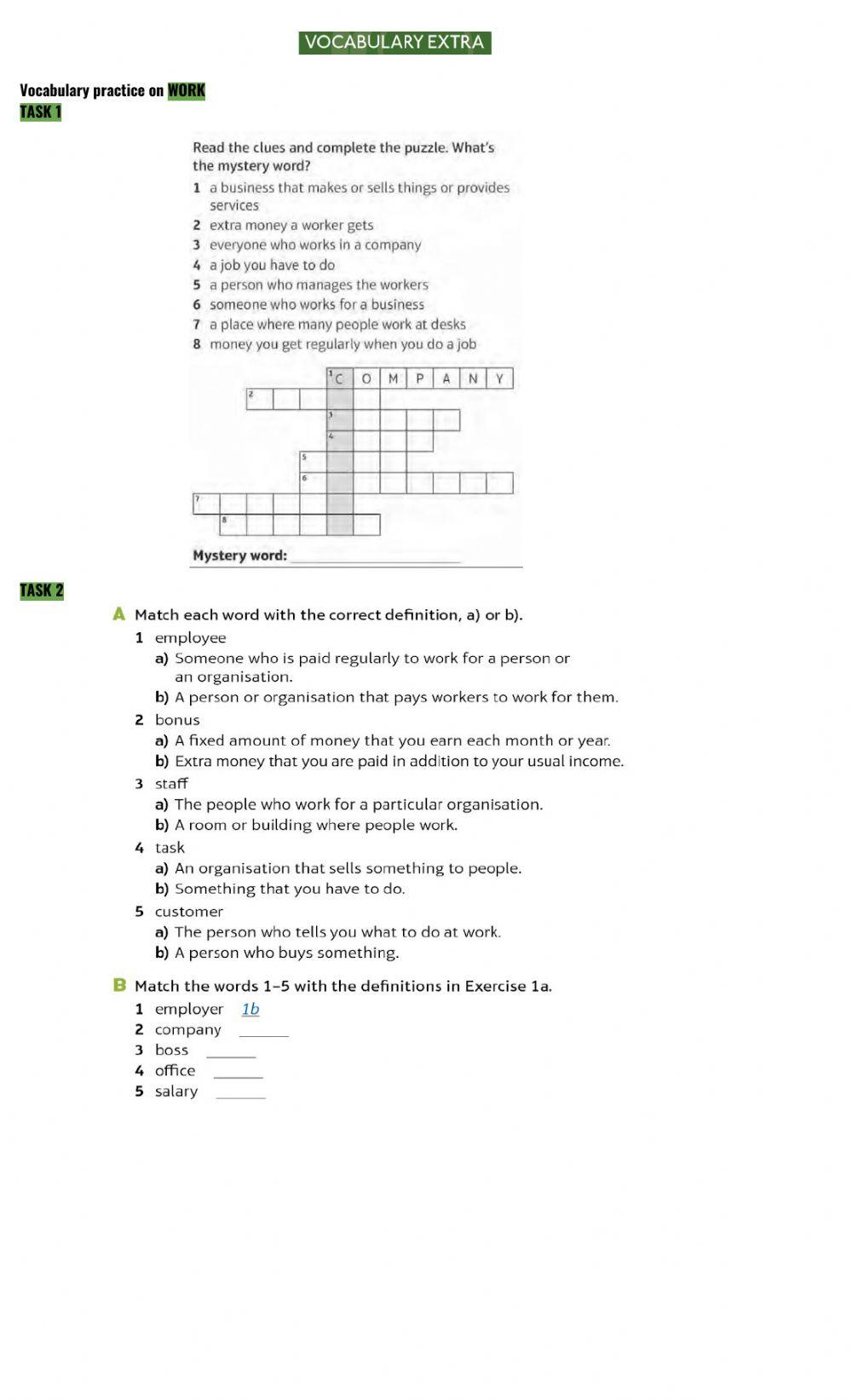 Work - vocabulary and speaking
