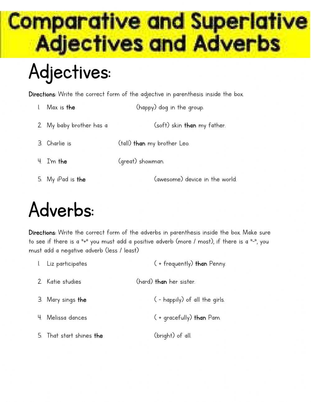 Comparative and Superlative Adjectives and Adverbs (4th grade)