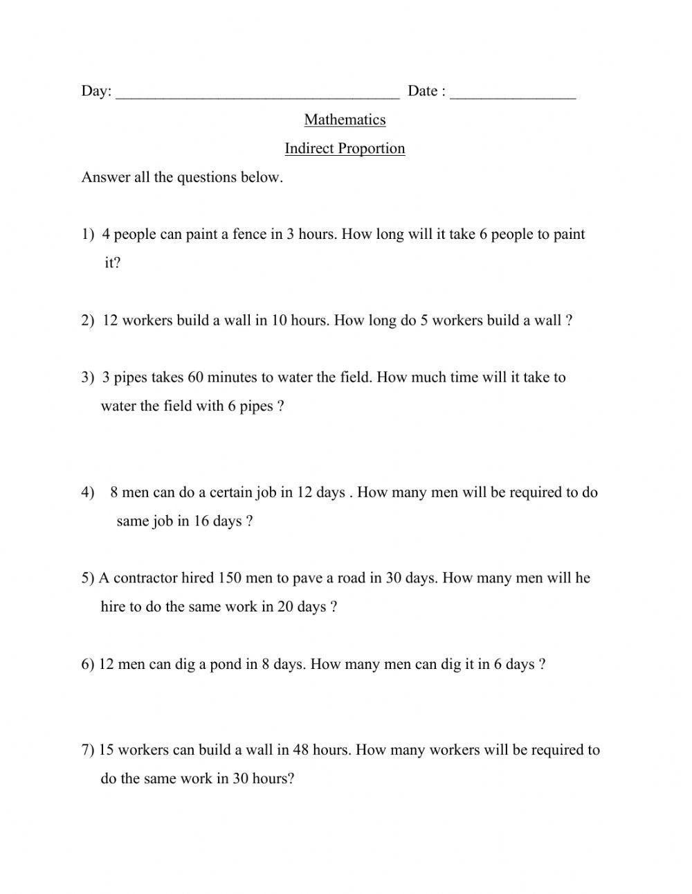 Inverse proportion word problem