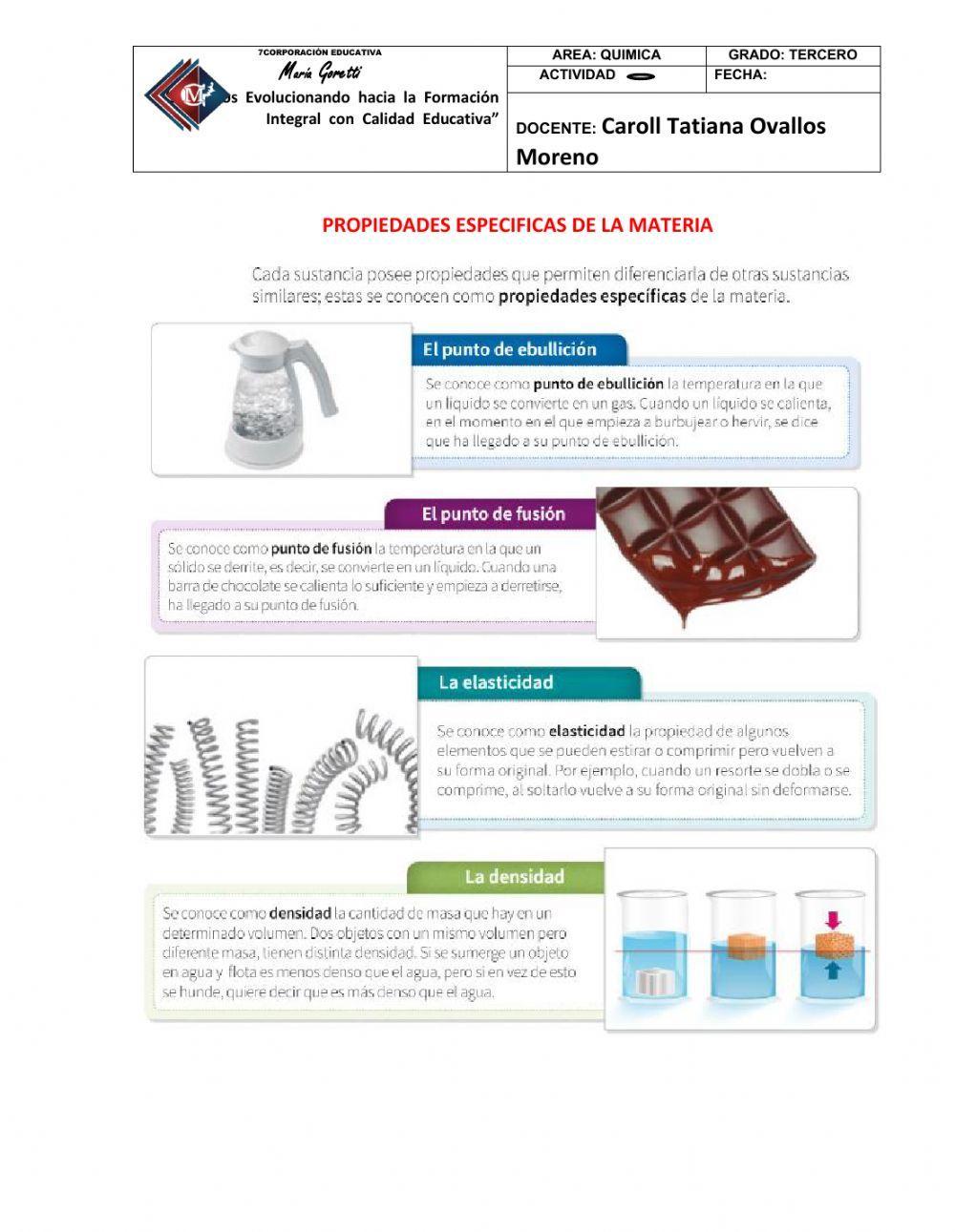 Propiedades especificas de la materia