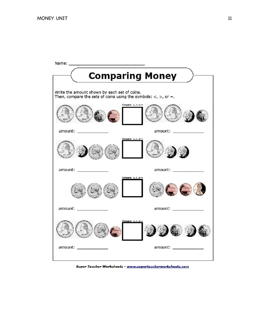 Count coins compare online exercise for live worksheets