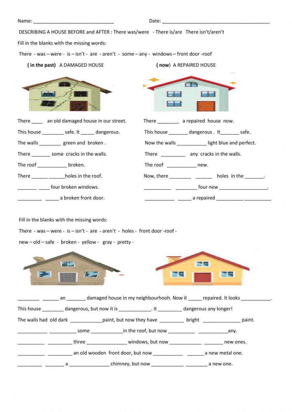 Describing a damaged and repaired house