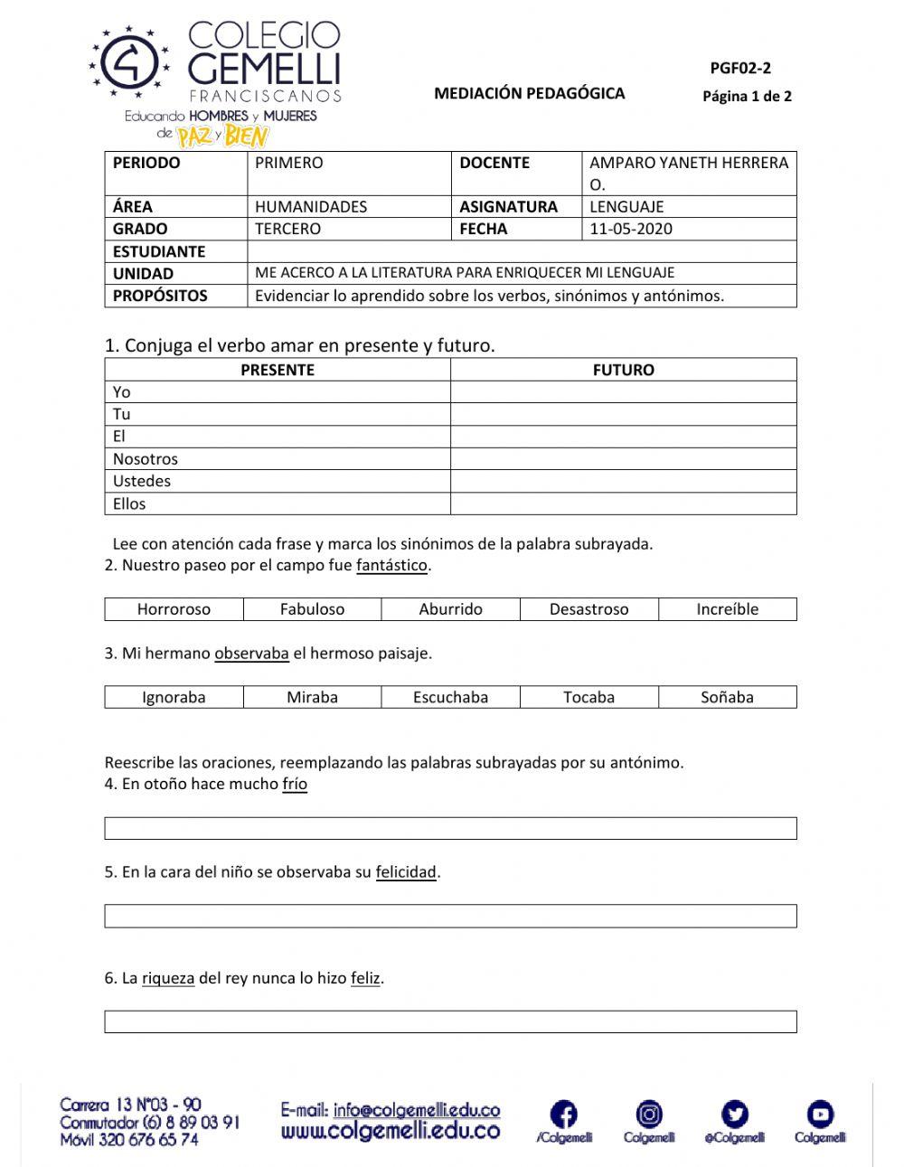 Verbos, sinónimos y antónimos