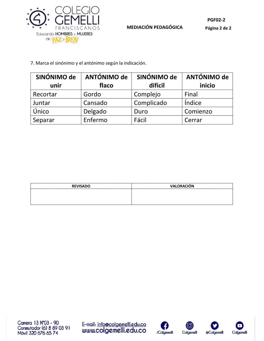 Verbos, sinónimos y antónimos