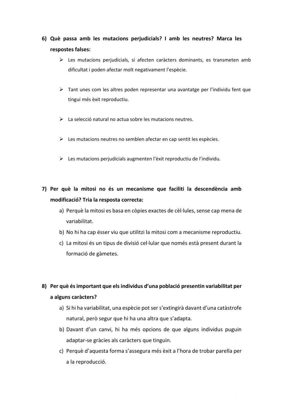 Evolució: variabilitat, mecanismes evolutius, proves de l'evolució, adaptació i especiació