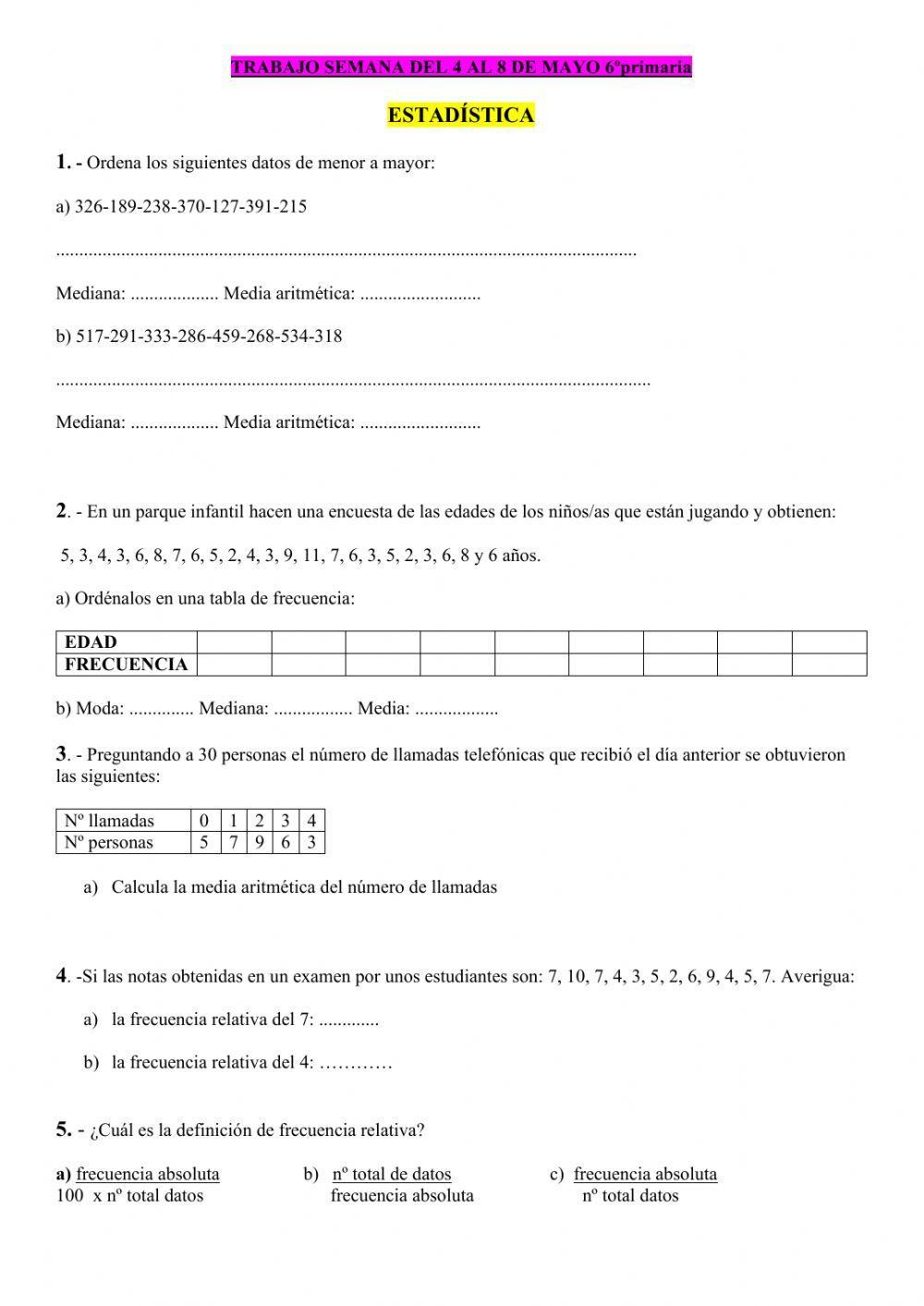 Estadística y probabilidad 6º