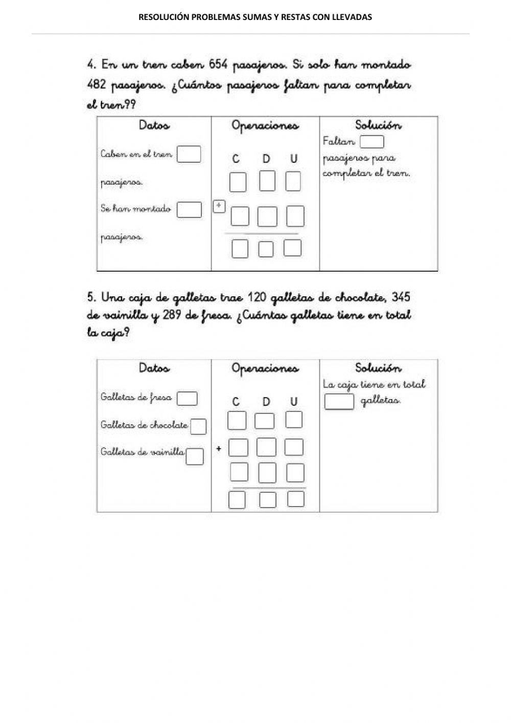 Problemas sumas y restas llevando