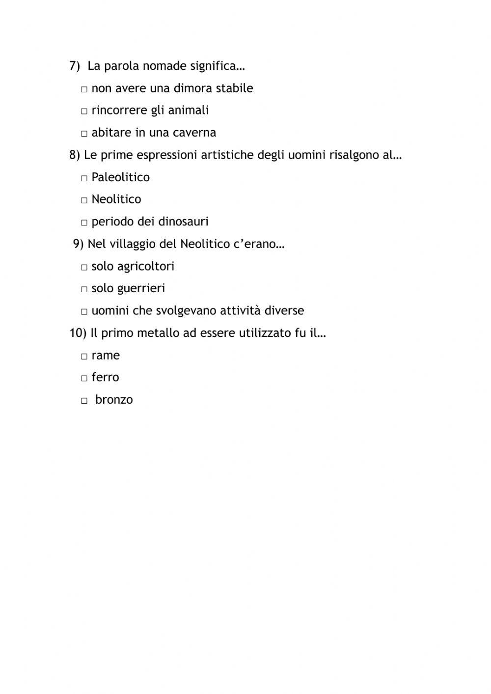 Verifica Storia Scheda n.1