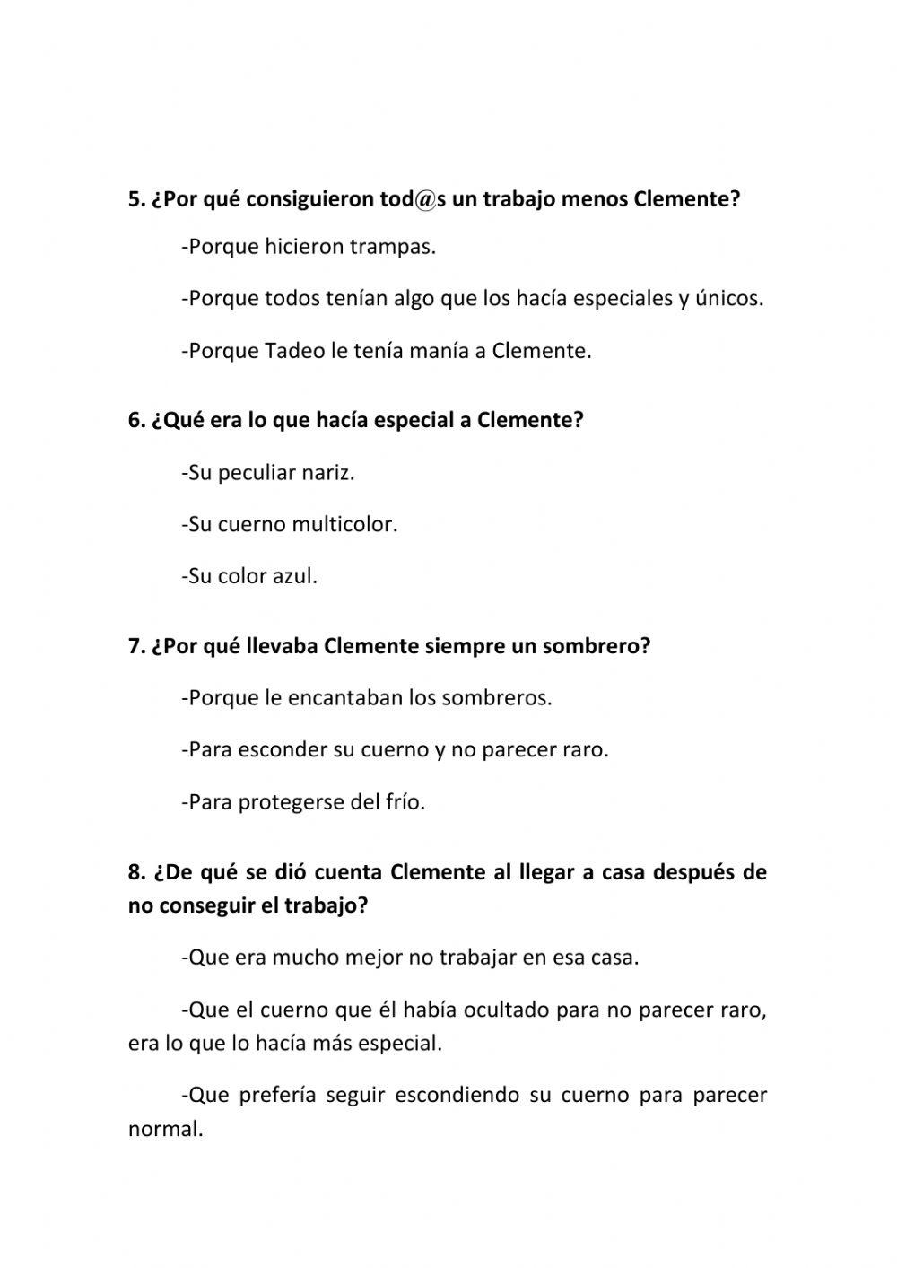 Preguntas cuento Raro