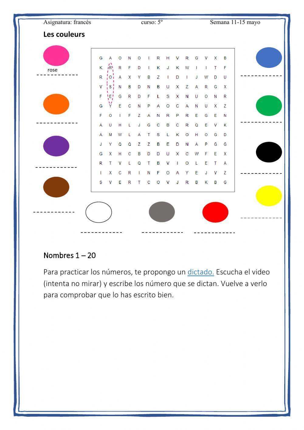 Material escolar, números y colores