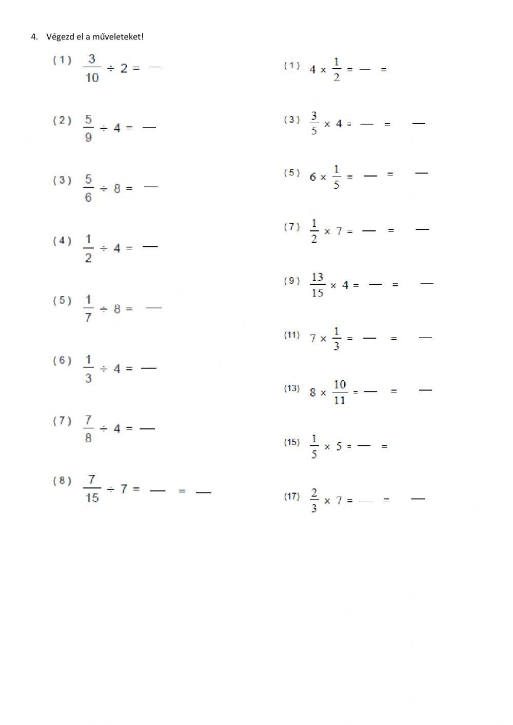Törtek - vegyes gyakorlás (1)