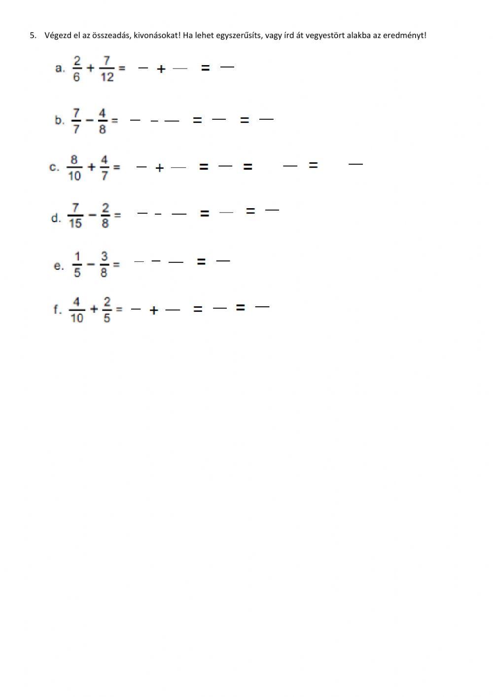 Törtek - vegyes gyakorlás (1)