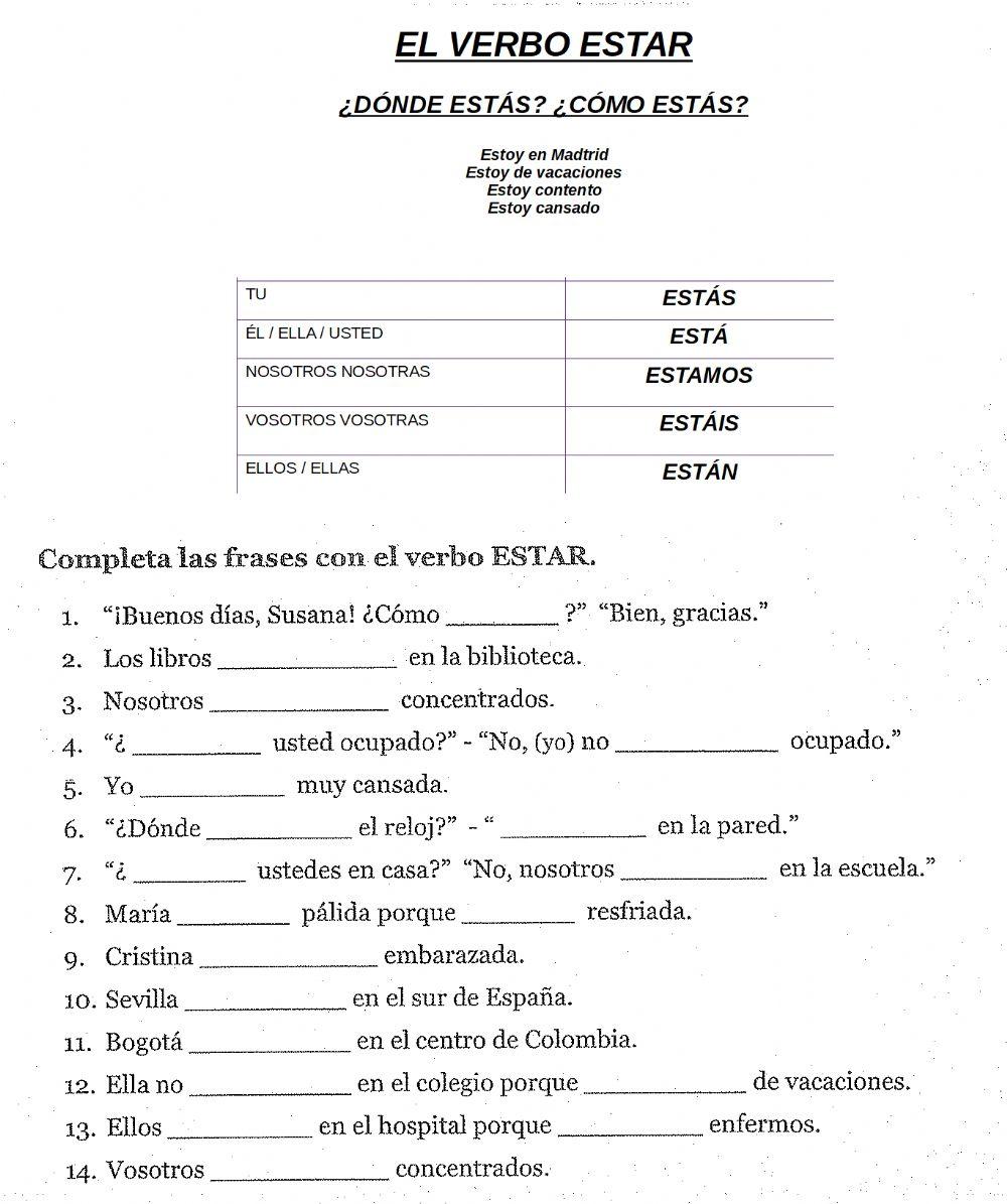 Verbo estar. LA FAMILIA