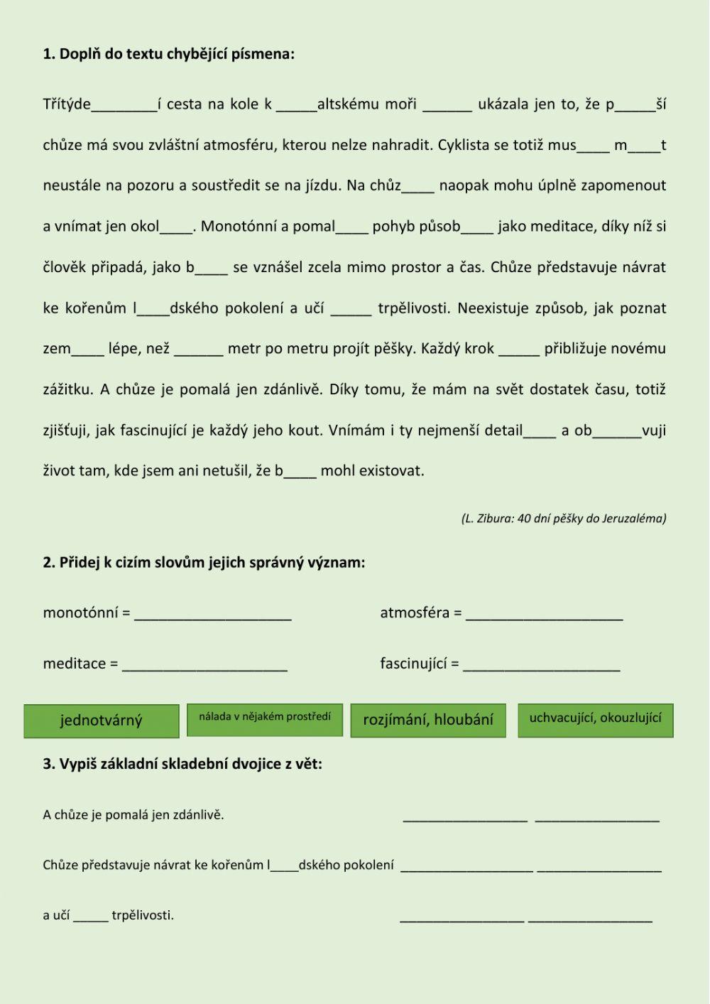 Procvičování gramatickým jevů