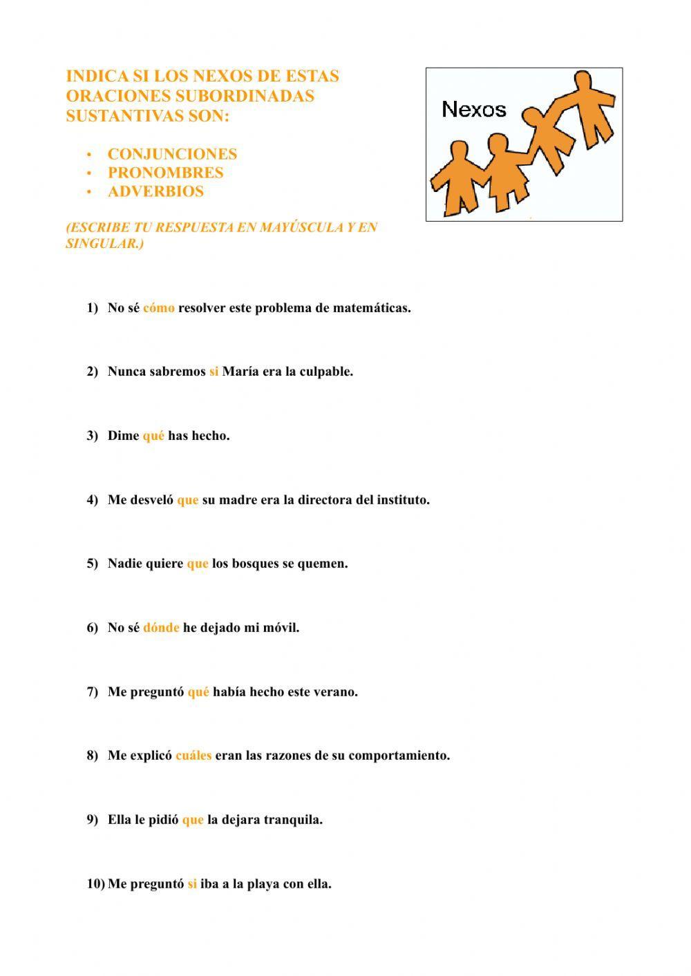 Nexos de las oraciones subordinadas sustantivas worksheet Live Worksheets
