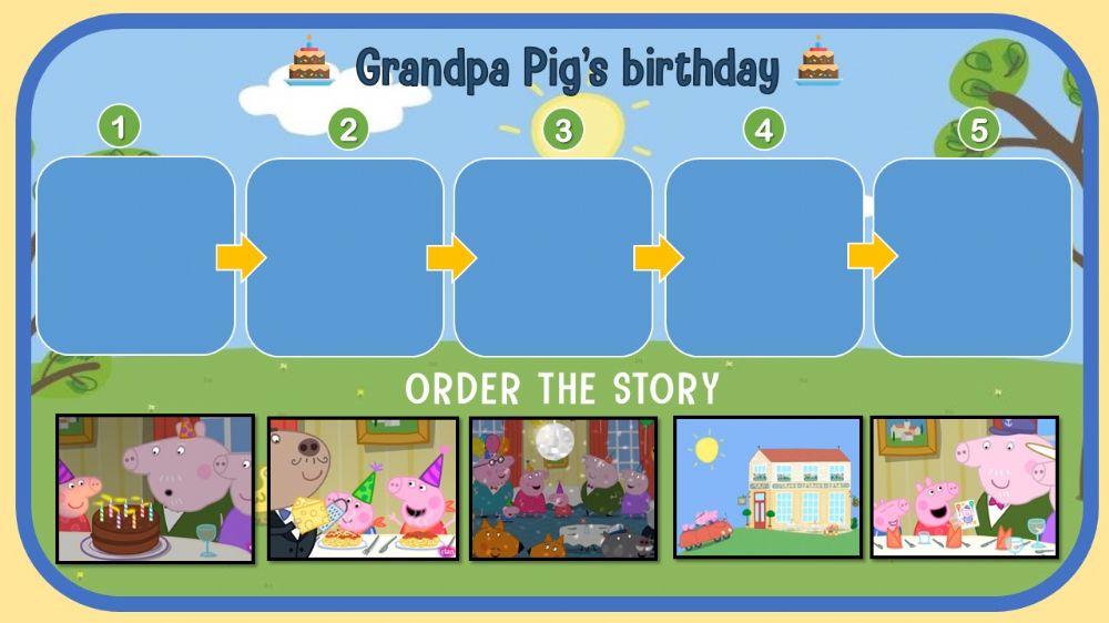 Grandpa Pig's birthday story sequencing